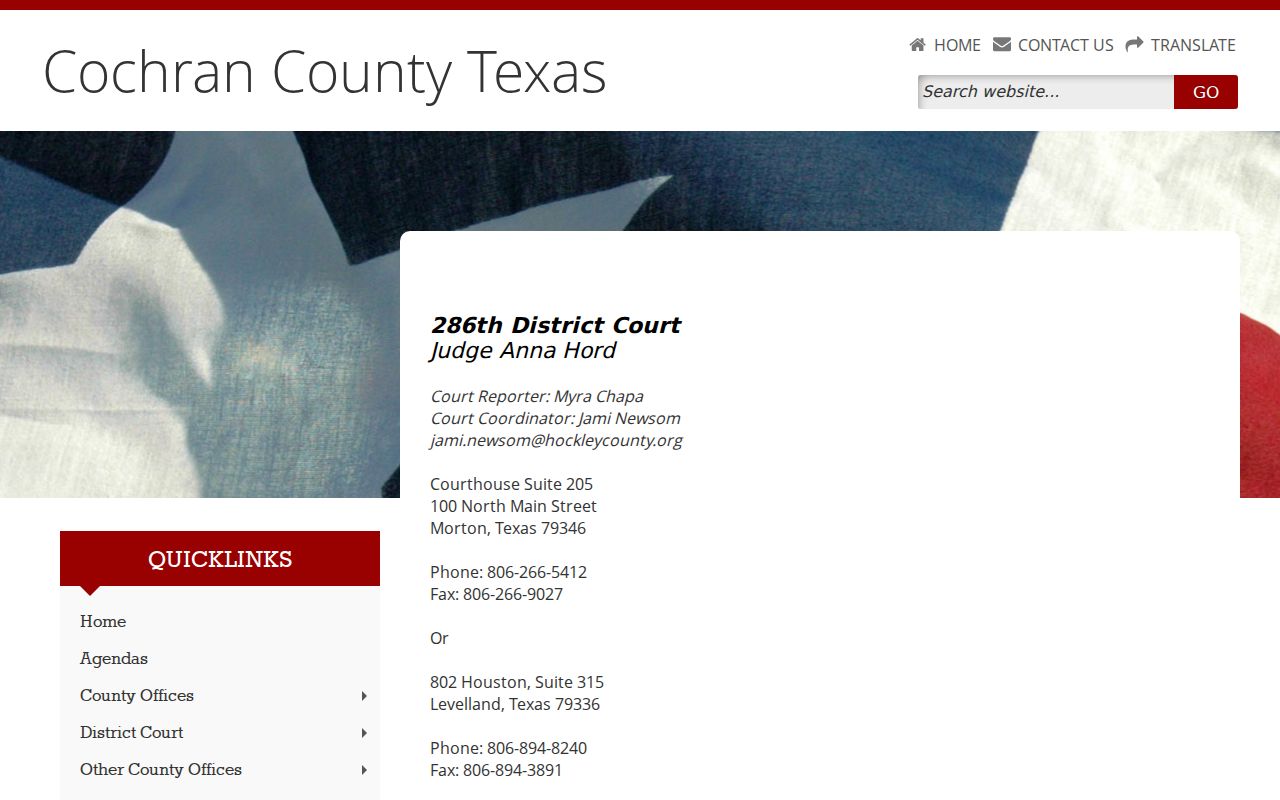 Official Cochran County 286th Judicial District Court page