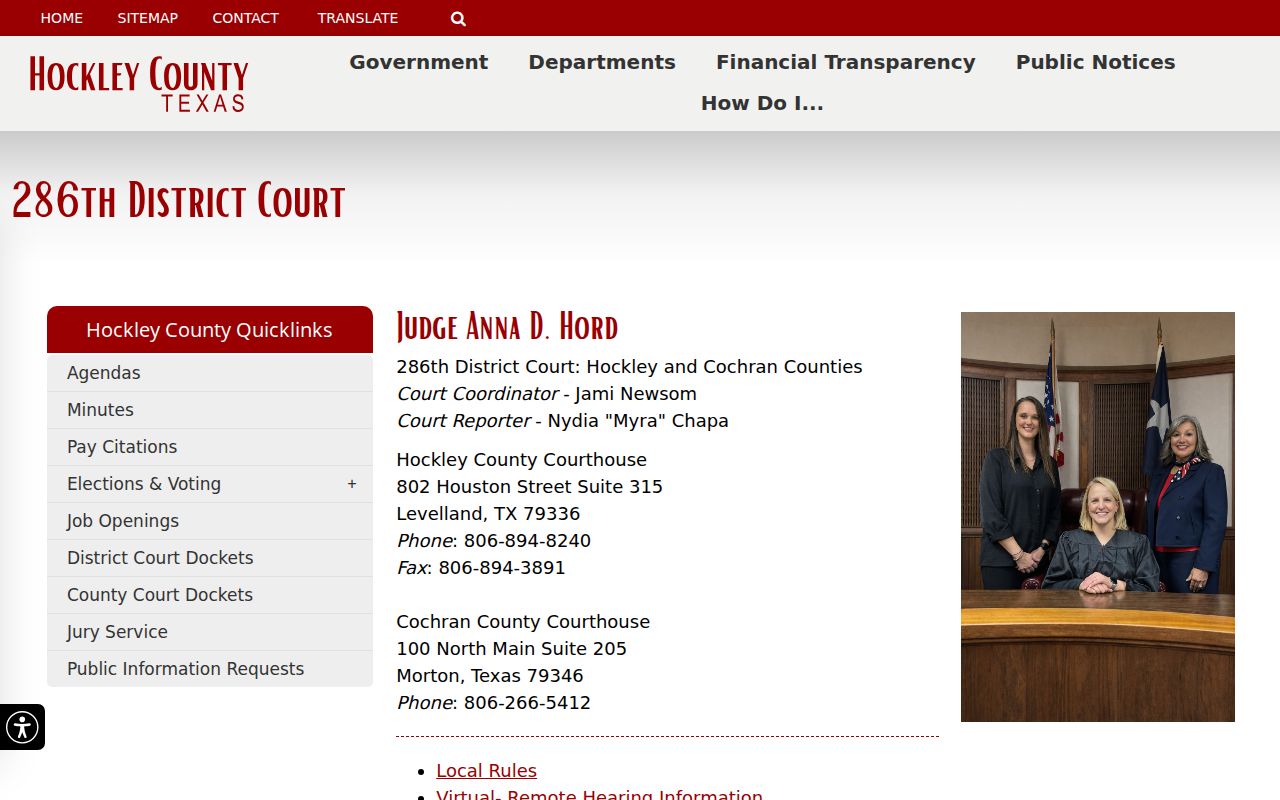Cochran County court dates and 286th District locations