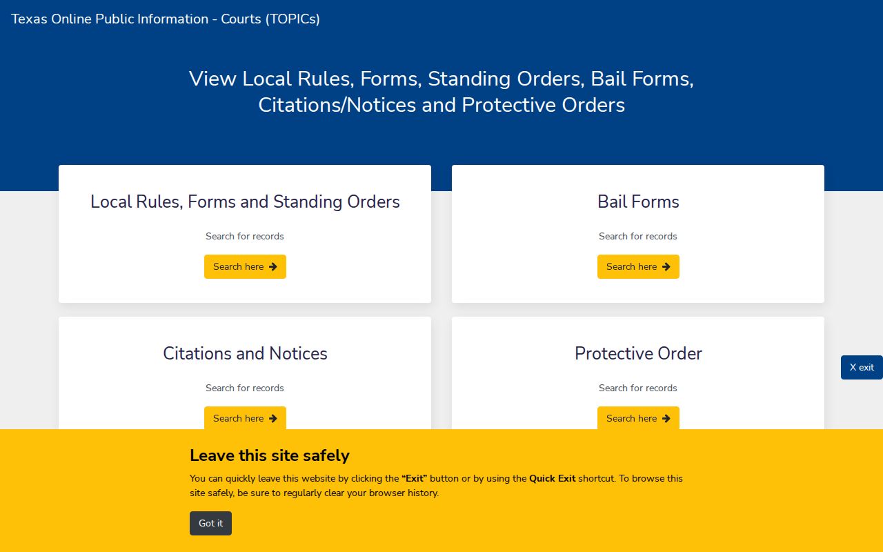 Texas OCA Topics page used in Cochran County court docket research