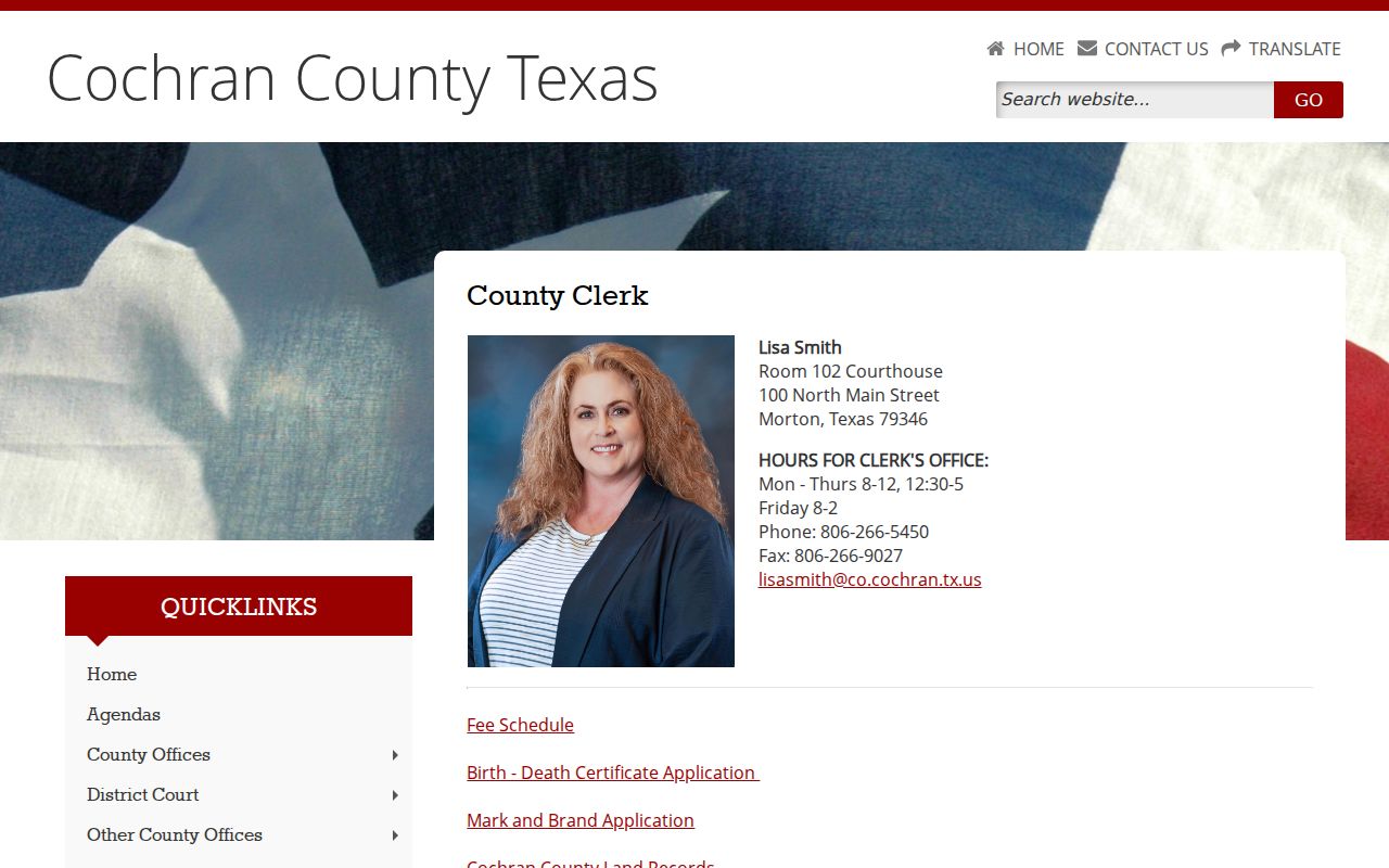 Cochran County court record search clerk contact page